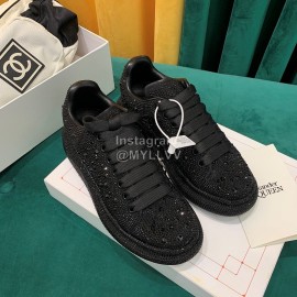 Alexander Mcqueen New Silk Leather Shining Diamond Casual Shoes For Men And Women Black