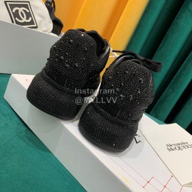 Alexander Mcqueen New Silk Leather Shining Diamond Casual Shoes For Men And Women Black