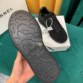 Alexander Mcqueen New Silk Leather Shining Diamond Casual Shoes For Men And Women Black