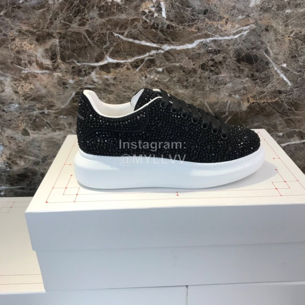 Alexander Mcqueen New Silk Leather Shining Diamond Black Casual Shoes For Men And Women