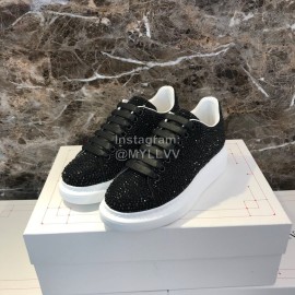 Alexander Mcqueen New Silk Leather Shining Diamond Black Casual Shoes For Men And Women