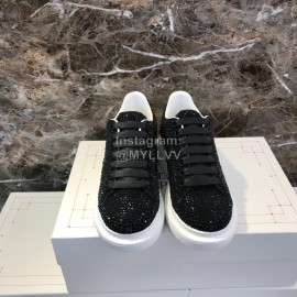 Alexander Mcqueen New Silk Leather Shining Diamond Black Casual Shoes For Men And Women