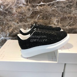 Alexander Mcqueen New Silk Leather Shining Diamond Black Casual Shoes For Men And Women
