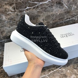 Alexander Mcqueen New Silk Leather Shining Diamond Black Casual Shoes For Men And Women