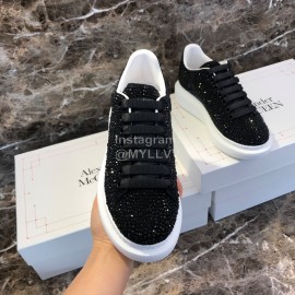 Alexander Mcqueen New Silk Leather Shining Diamond Black Casual Shoes For Men And Women