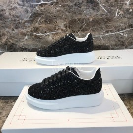 Alexander Mcqueen New Silk Leather Shining Diamond Black Casual Shoes For Men And Women