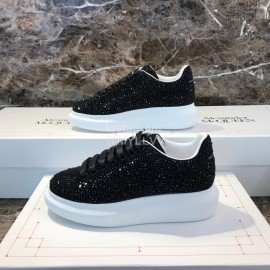 Alexander Mcqueen New Silk Leather Shining Diamond Black Casual Shoes For Men And Women