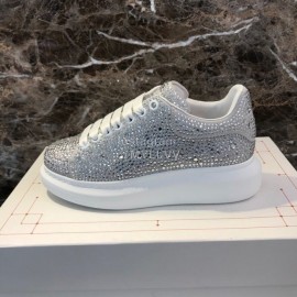 Alexander Mcqueen New Silk Leather Shining Diamond Casual Shoes For Men And Women Silver