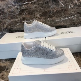 Alexander Mcqueen New Silk Leather Shining Diamond Casual Shoes For Men And Women Silver
