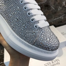 Alexander Mcqueen New Silk Leather Shining Diamond Casual Shoes For Men And Women Silver