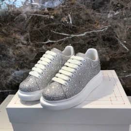 Alexander Mcqueen New Silk Leather Shining Diamond Casual Shoes For Men And Women Silver
