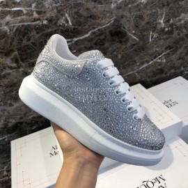 Alexander Mcqueen New Silk Leather Shining Diamond Casual Shoes For Men And Women Silver