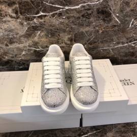 Alexander Mcqueen New Silk Leather Shining Diamond Casual Shoes For Men And Women Silver
