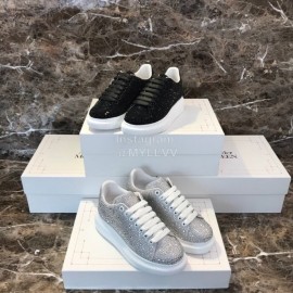 Alexander Mcqueen New Silk Leather Shining Diamond Casual Shoes For Men And Women Silver