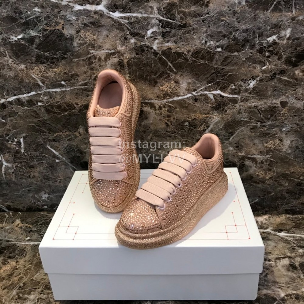 Alexander Mcqueen New Silk Leather Shining Diamond Casual Shoes For Men And Women Gold