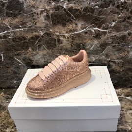 Alexander Mcqueen New Silk Leather Shining Diamond Casual Shoes For Men And Women Gold