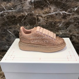 Alexander Mcqueen New Silk Leather Shining Diamond Casual Shoes For Men And Women Gold