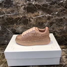 Alexander Mcqueen New Silk Leather Shining Diamond Casual Shoes For Men And Women Gold