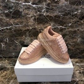 Alexander Mcqueen New Silk Leather Shining Diamond Casual Shoes For Men And Women Gold