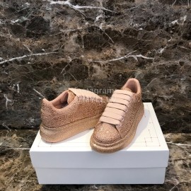 Alexander Mcqueen New Silk Leather Shining Diamond Casual Shoes For Men And Women Gold