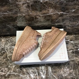 Alexander Mcqueen New Silk Leather Shining Diamond Casual Shoes For Men And Women Gold