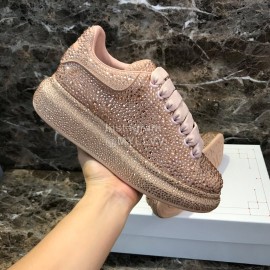 Alexander Mcqueen New Silk Leather Shining Diamond Casual Shoes For Men And Women Gold