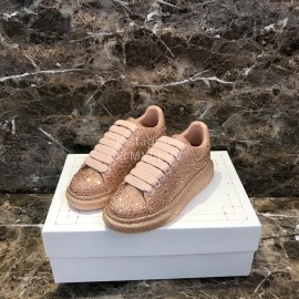 Alexander Mcqueen New Silk Leather Shining Diamond Casual Shoes For Men And Women Gold