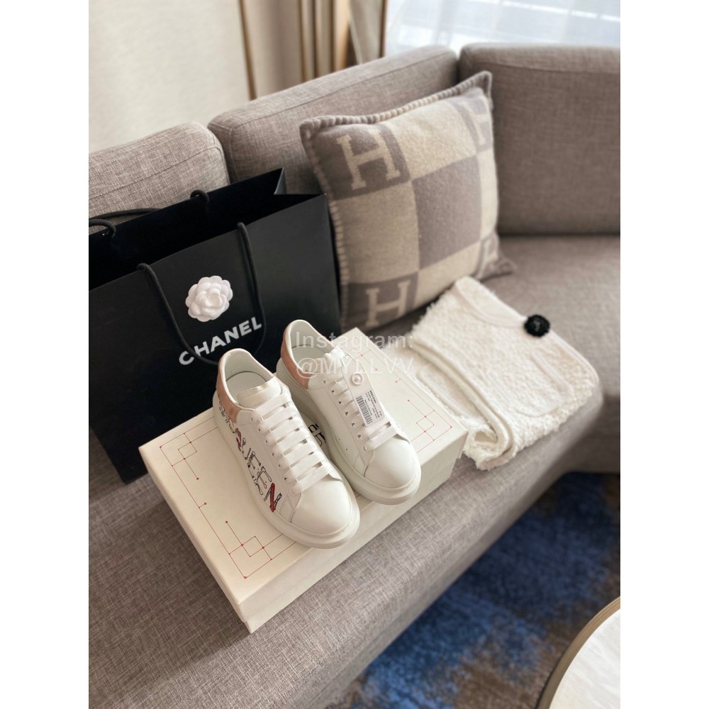 Alexander Mcqueen New Silk Leather Letter Printed Casual Shoes For Men And Women