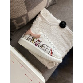 Alexander Mcqueen New Silk Leather Letter Printed Casual Shoes For Men And Women