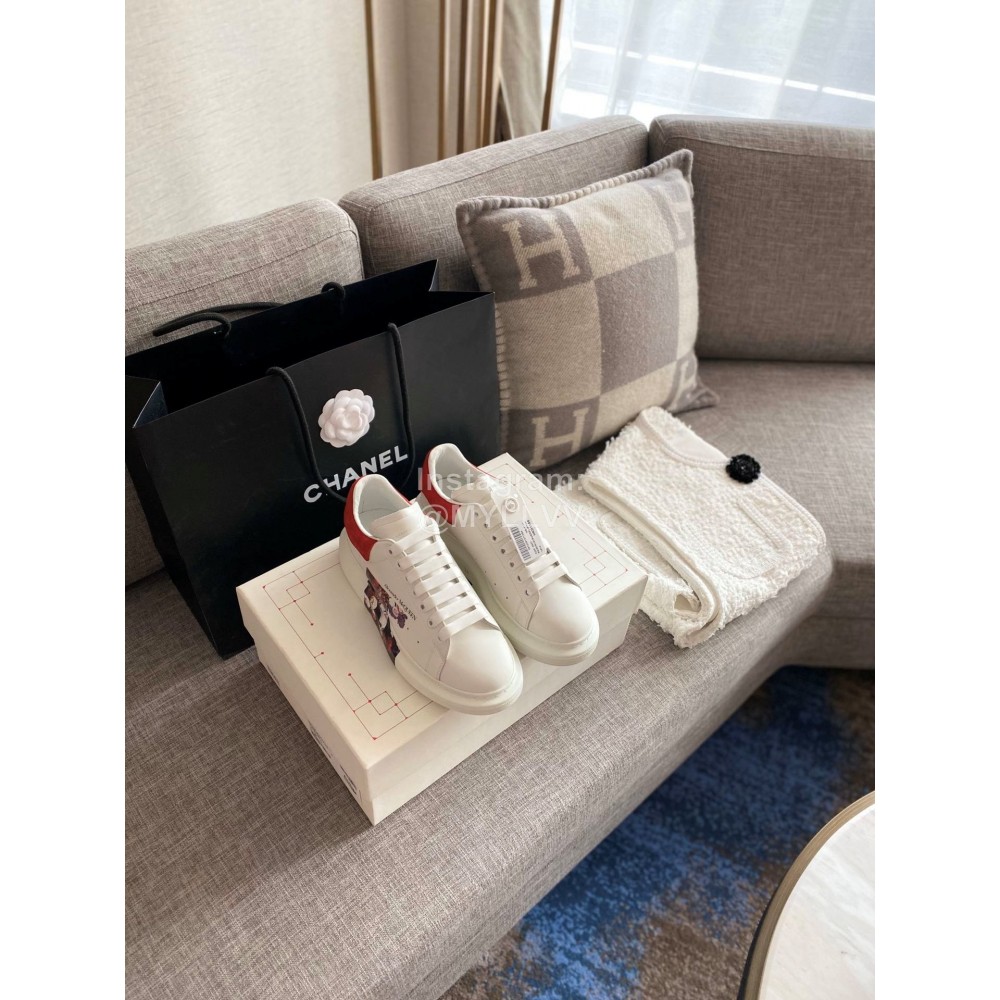 Alexander Mcqueen New Silk Leather Flower Printed Casual Shoes For Men And Women