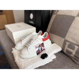 Alexander Mcqueen New Silk Leather Flower Printed Casual Shoes For Men And Women