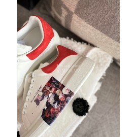 Alexander Mcqueen New Silk Leather Flower Printed Casual Shoes For Men And Women