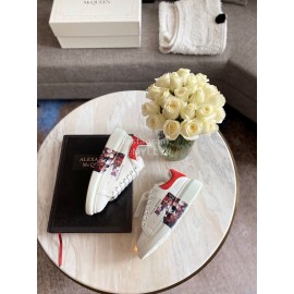 Alexander Mcqueen New Silk Leather Flower Printed Casual Shoes For Men And Women