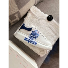 Alexander Mcqueen New Silk Leather Blue Printed Casual Shoes For Men And Women