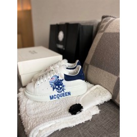 Alexander Mcqueen New Silk Leather Blue Printed Casual Shoes For Men And Women