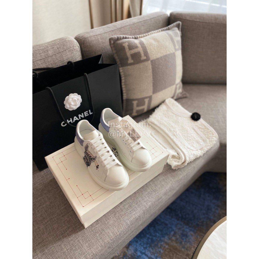 Alexander Mcqueen New Printed Silk Leather Casual Shoes For Men And Women