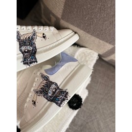 Alexander Mcqueen New Printed Silk Leather Casual Shoes For Men And Women