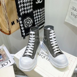 Alexandermcqueen Vintage Leather Thick Soles Boots For Men And Women Gray