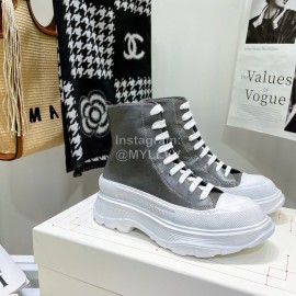 Alexandermcqueen Vintage Leather Thick Soles Boots For Men And Women Gray