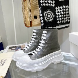 Alexandermcqueen Vintage Leather Thick Soles Boots For Men And Women Gray