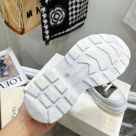 Alexandermcqueen Vintage Leather Thick Soles Boots For Men And Women Gray