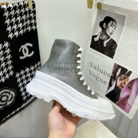 Alexandermcqueen Vintage Leather Thick Soles Boots For Men And Women Gray