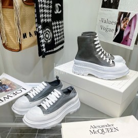 Alexandermcqueen Vintage Leather Thick Soles Boots For Men And Women Gray