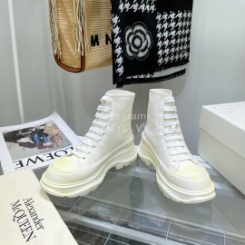 Alexandermcqueen Vintage Leather Thick Soles Boots For Men And Women White