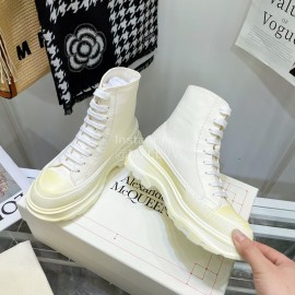 Alexandermcqueen Vintage Leather Thick Soles Boots For Men And Women White