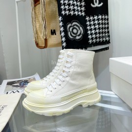 Alexandermcqueen Vintage Leather Thick Soles Boots For Men And Women White