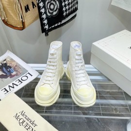 Alexandermcqueen Vintage Leather Thick Soles Boots For Men And Women White