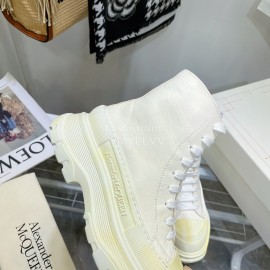 Alexandermcqueen Vintage Leather Thick Soles Boots For Men And Women White
