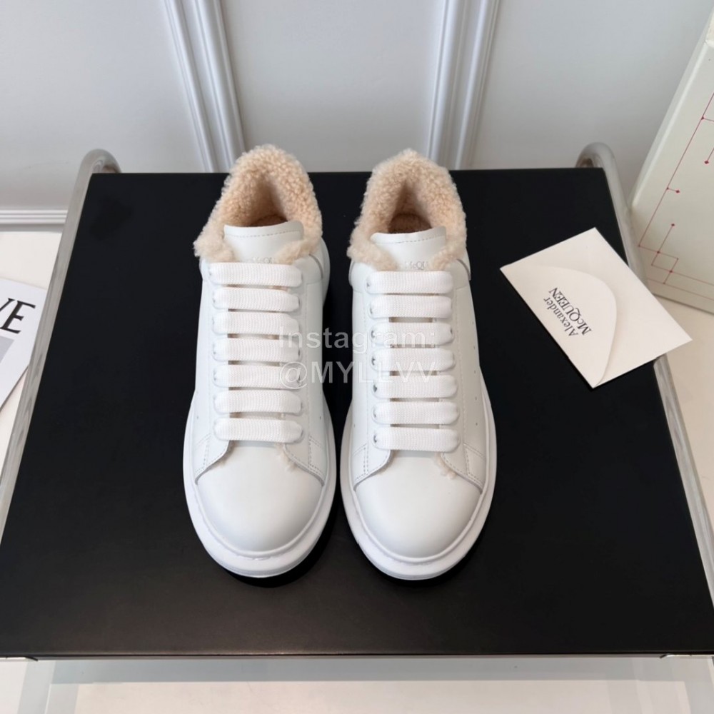 Alexandermcqueen Leather Wool Lace Up Sneakers For Men And Women Beige