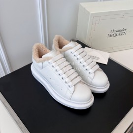 Alexandermcqueen Leather Wool Lace Up Sneakers For Men And Women Beige